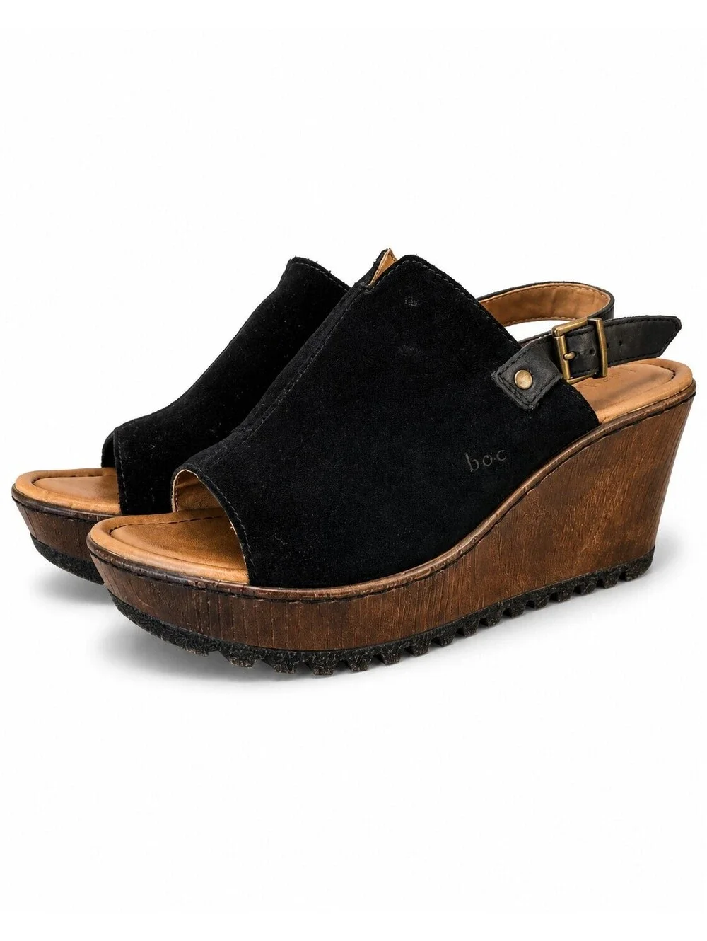 b.o.c. Born Black Suede Platform Wedge Sandals Y2K Boho Slingback Size 8M